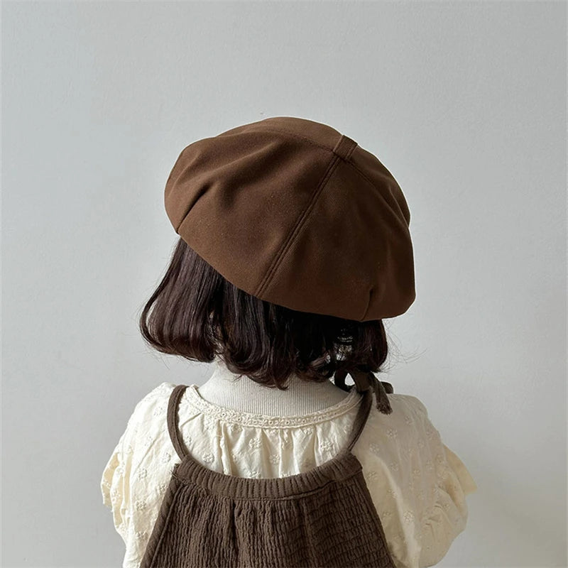 Autumn Children Beret Japanese Girl Octagonal Hat Solid Color Fashion Kids Pumpkin Hats Baby Artist Painter Cap 1-5year Toddler