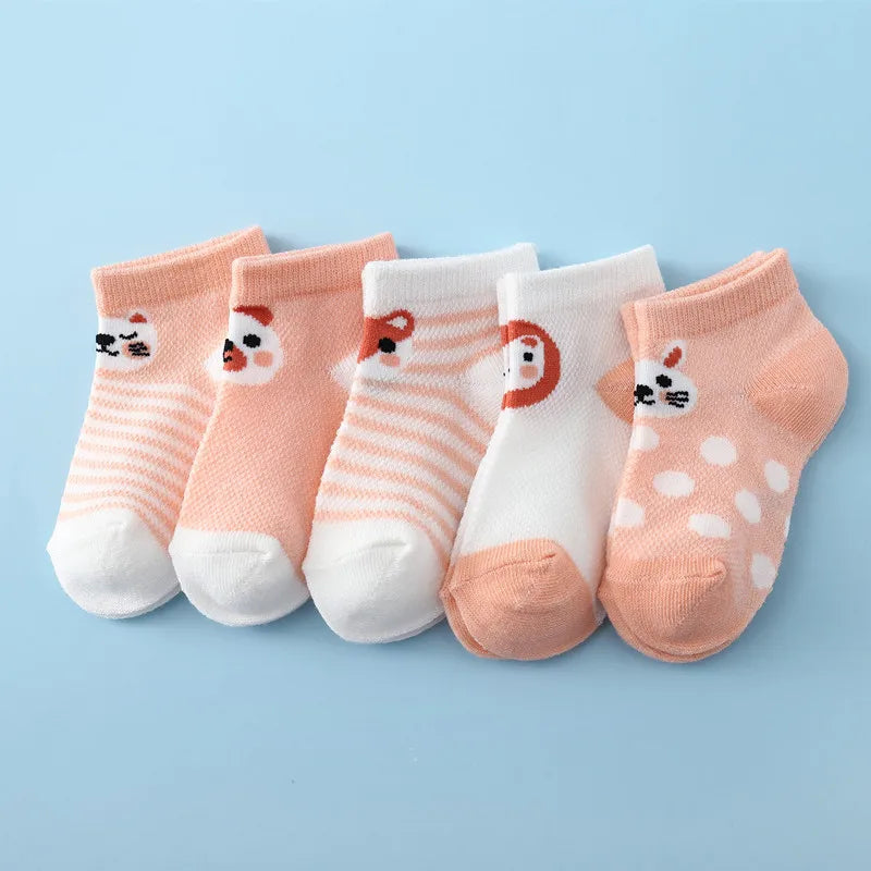 Lawadka 5Pairs/set New Summer Thin Newborn Baby Boys Girls Socks Cotton Infant Floor Sock Casual Cartoon Toddler 0-24Month