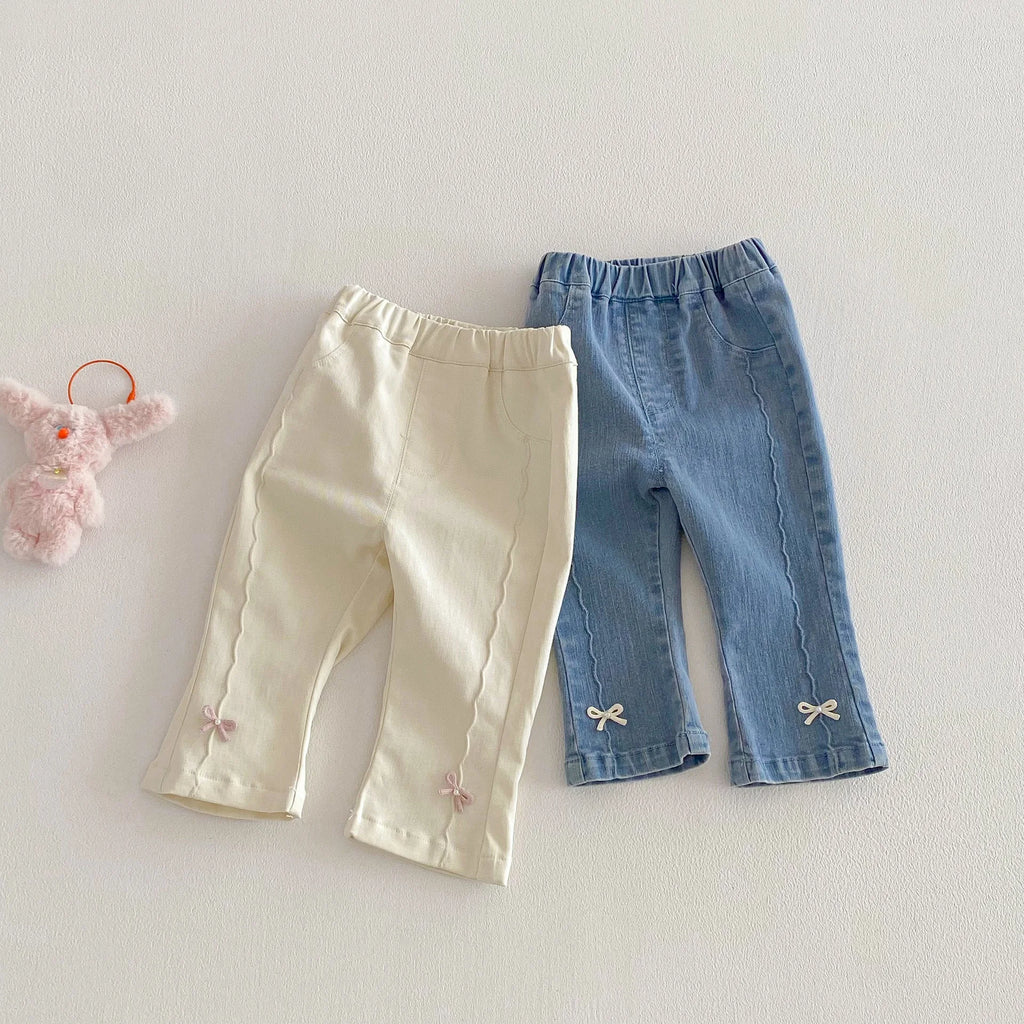 LILIGIRL Girls Jeans with Cute Bow Decor, 2026 Korean Style Spring Denim Pants, New Kids Trousers