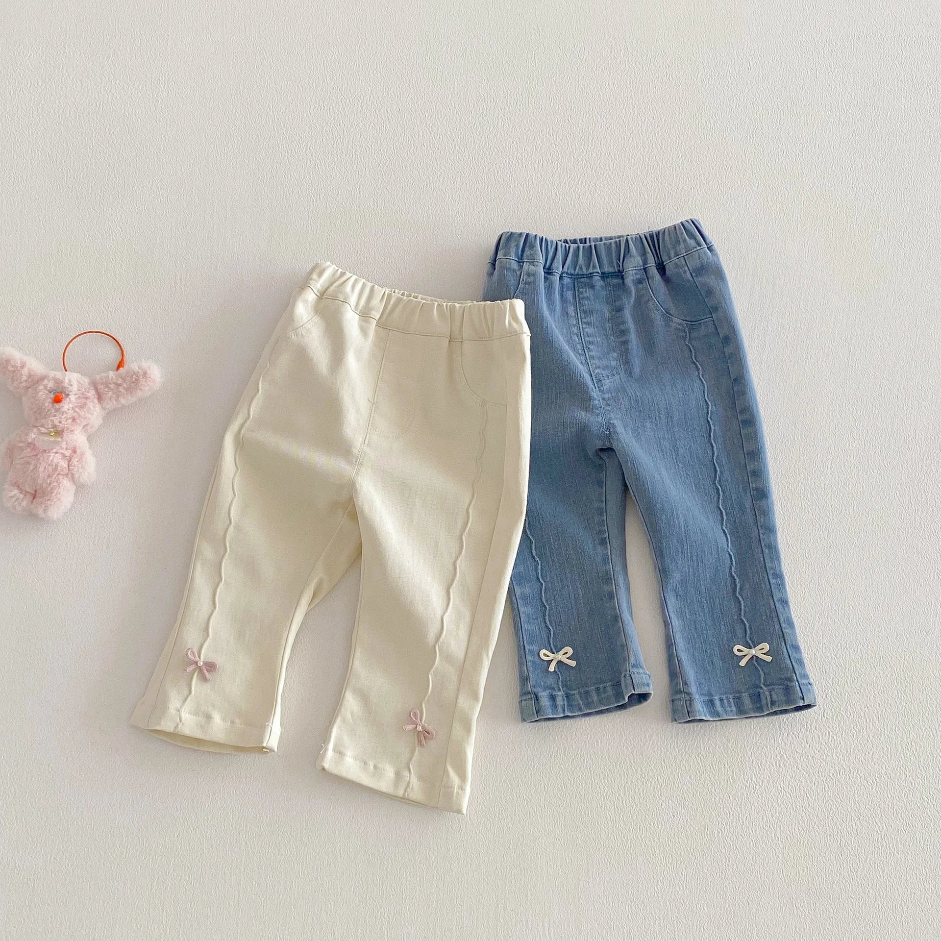 LILIGIRL Girls Jeans with Cute Bow Decor, 2026 Korean Style Spring Denim Pants, New Kids Trousers
