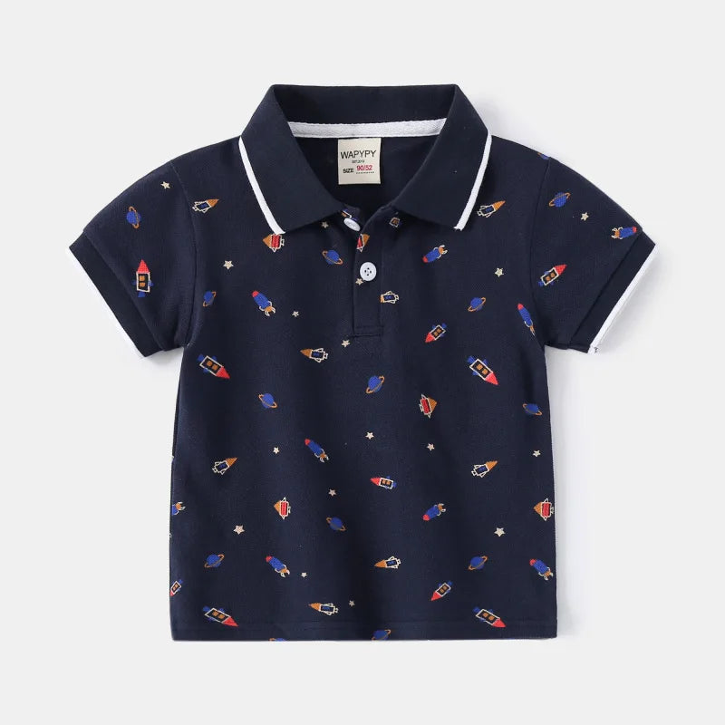 Formal Polo Shirts for Kids Polos Boy Toddler Clothes Party White Dinosaur Cute Korean Gentleman Shirt Summer Tops 2 4 6 7 Years