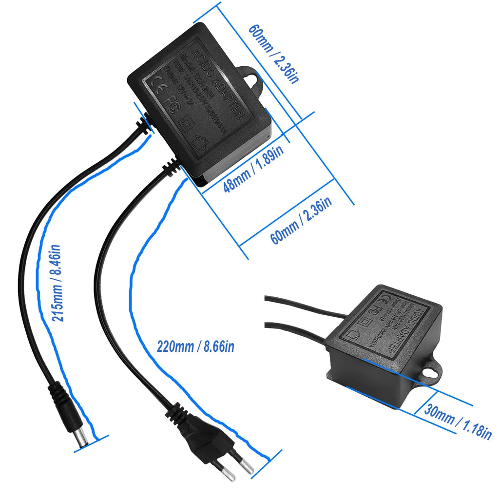 2pcs Power Adapter DC12V 2A EU Plug Input AC110V-240V Outdoor Waterproof For CCTV Surveillance Camera Charger NVR DVR Router LED
