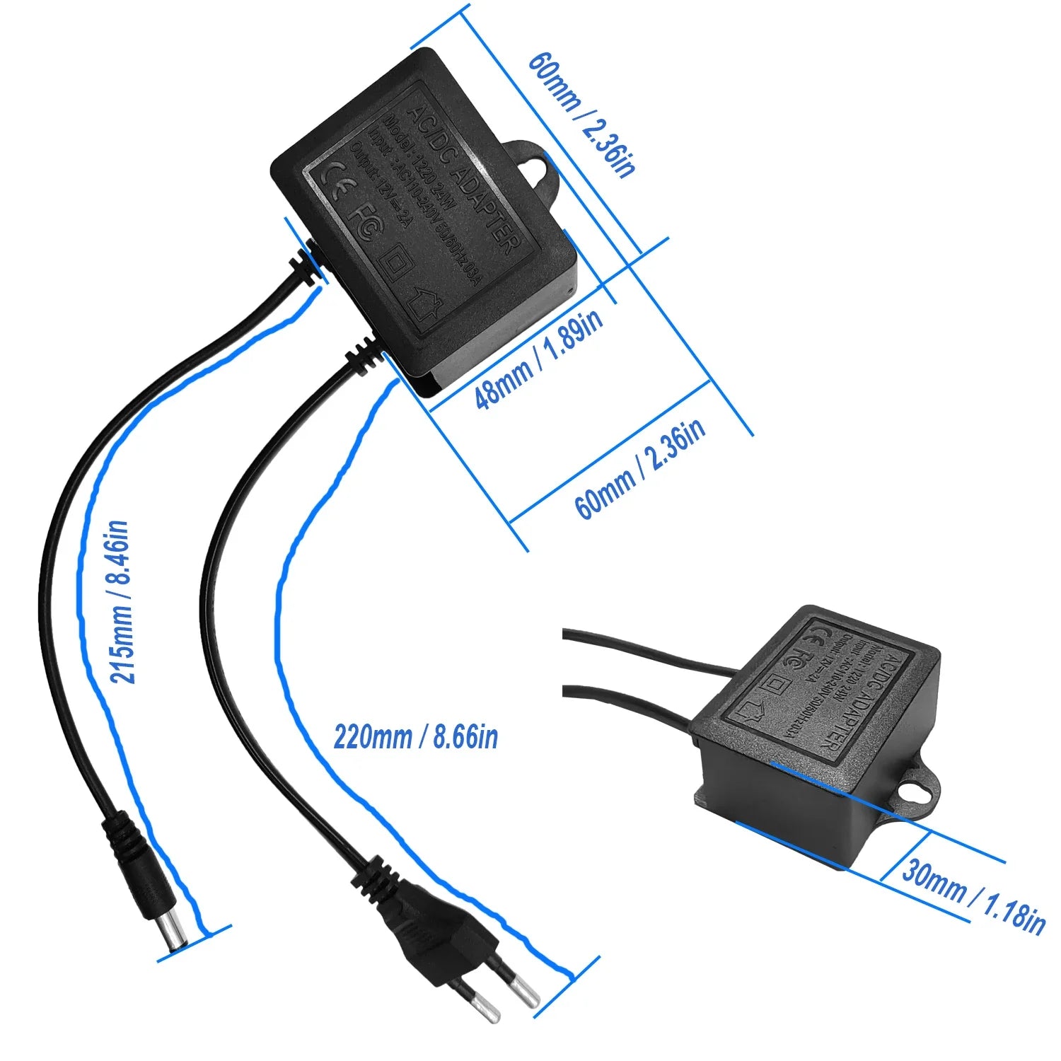 2pcs Power Adapter DC12V 2A EU Plug Input AC110V-240V Outdoor Waterproof For CCTV Surveillance Camera Charger NVR DVR Router LED