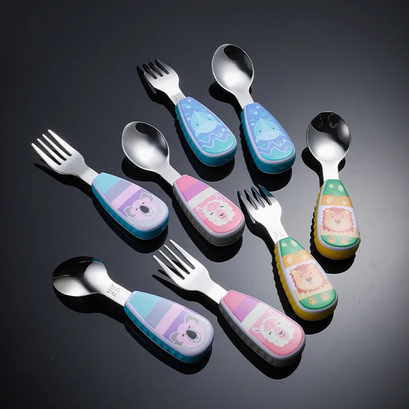 Set Of 2 Stainless Steel Children's Cutlery Spoon/fork Suitable For Baby Cutlery, Ideal As A Gift For Mothers And Babies