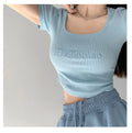 Tshirts Superior Quality spring/summer Letters Embroidery Short Sleeve Tall Waist Fashion Ladies Tops Dropshipping WYP6723