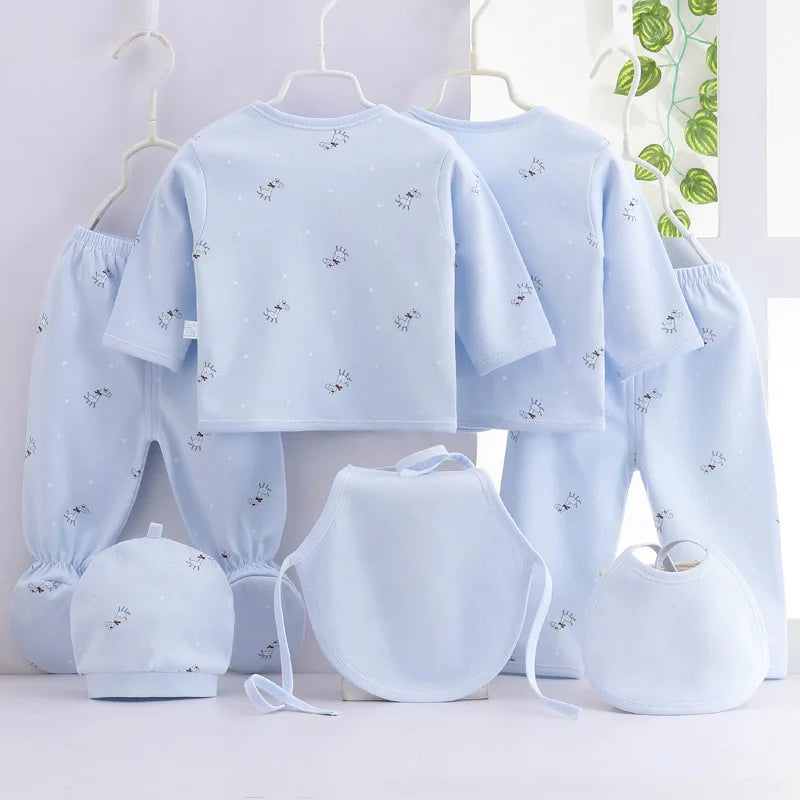 7Piece Spring  Newborn Clothes Set for Baby Cartoon Cute Cotton T-shirt Pants Hats Combo Infant Boys & Girls Outfit