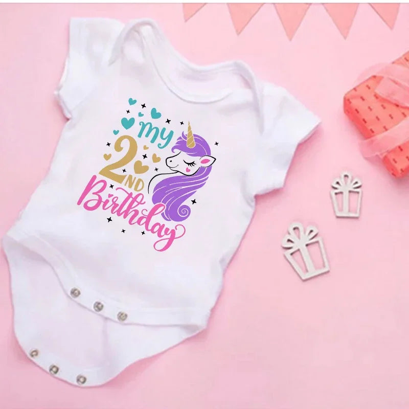 My 2st Birthday Newborn Summer Bodysuit Infant Body Baby Princess Short Sleeve Jumpsuit Baby Girl Birthday Party Outfits Clothes