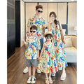 VacationClothes Korean Mommy and Daughter Resort Girl Dress Dad Son Boy Holiday Floral Shirts Couple Look Family Matching Beach