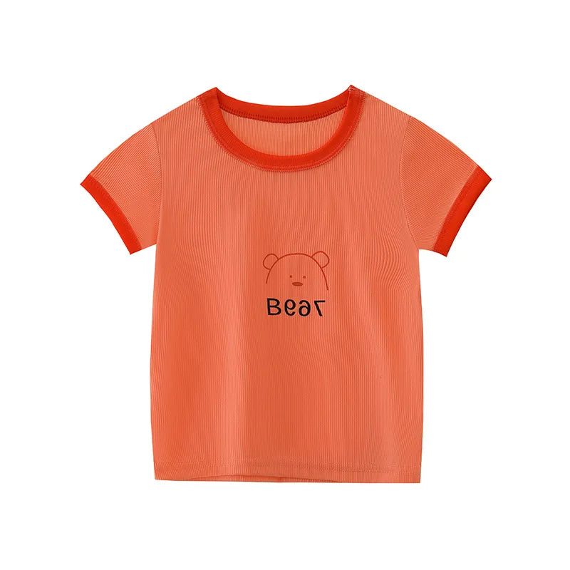 Candy Colored Short Sleeved T-shirt Girls Versatile and Stylish Cartoon Ice Silk Short Sleeves 3-8 Years Old Children Summer Top