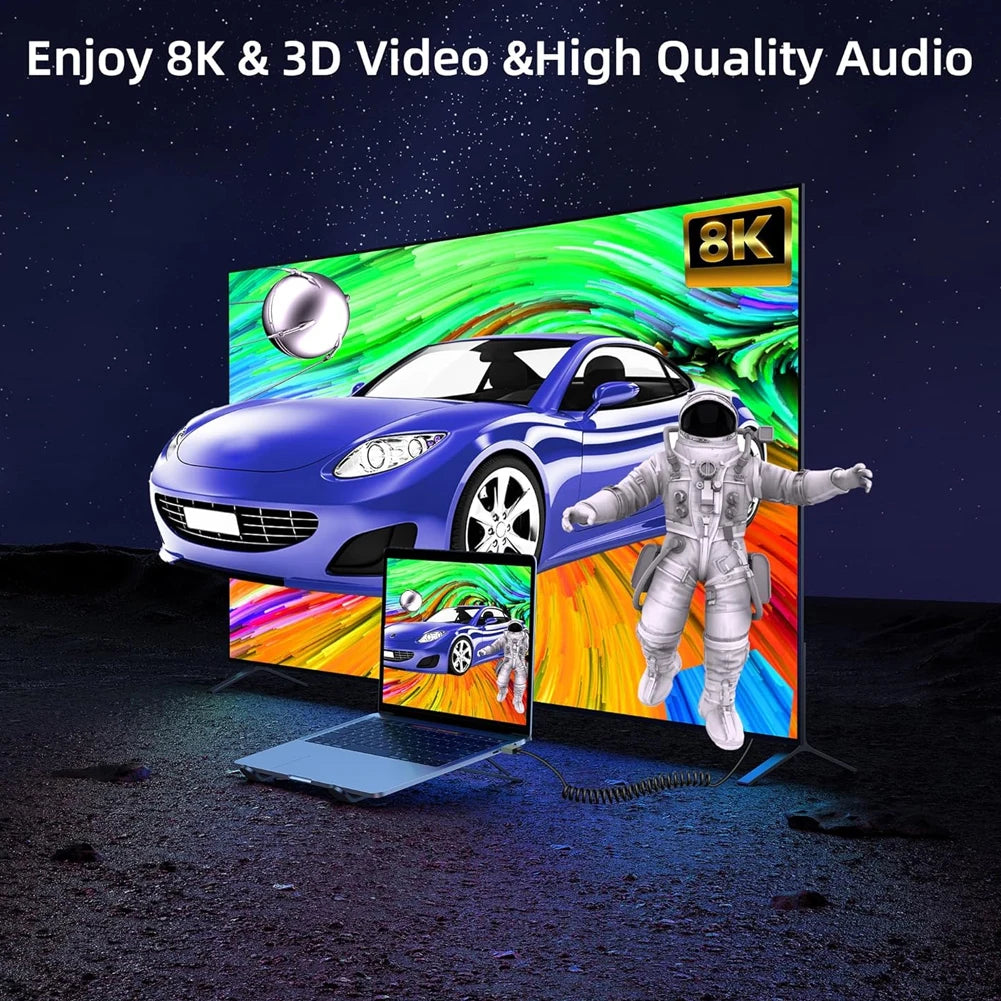 8K HDMI-Compatible To HDMI-Compatible Coiled Cable 8K@60Hz 4K@120Hz Extreme Thin HDMI-Compatible 2.1 Cable for Camera To Monitor