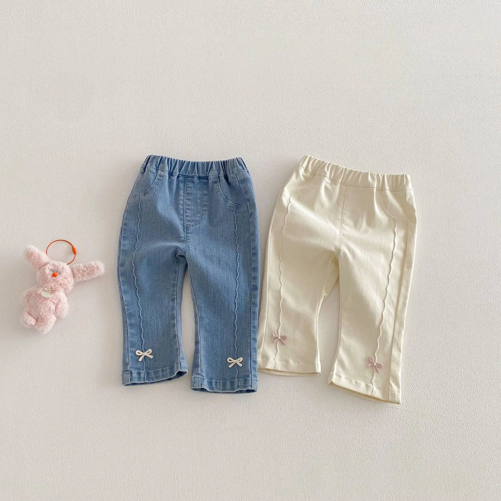 LILIGIRL Girls Jeans with Cute Bow Decor, 2026 Korean Style Spring Denim Pants, New Kids Trousers