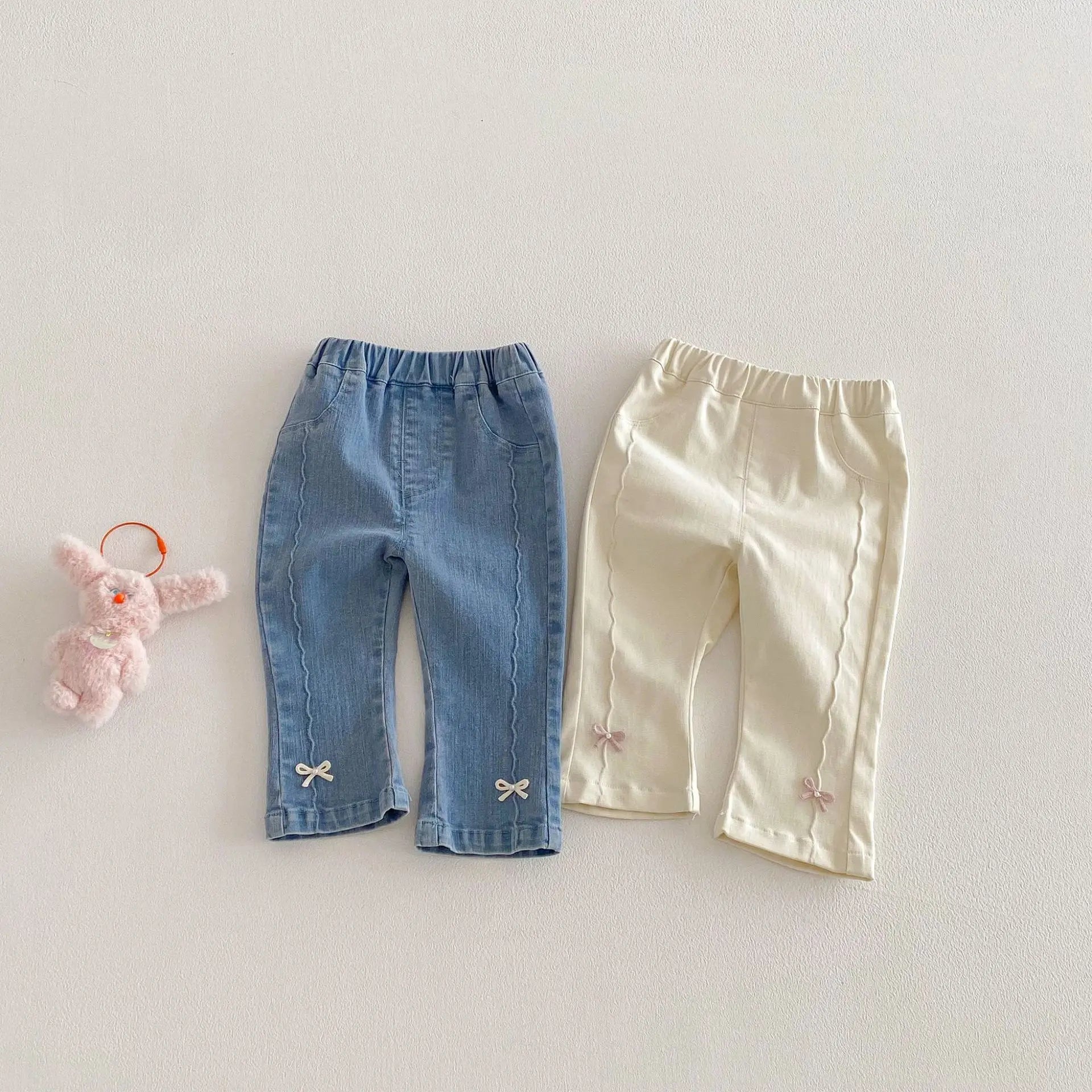 LILIGIRL Girls Jeans with Cute Bow Decor, 2026 Korean Style Spring Denim Pants, New Kids Trousers