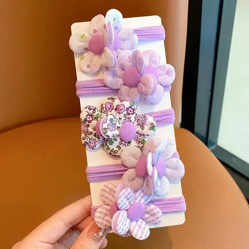 5Pcs/Lot Sweet Flower Hair Ties Fashion Elastic Children Hairband Hair Ropes Hair Accessories Scrunchies Gifts Daily Wear