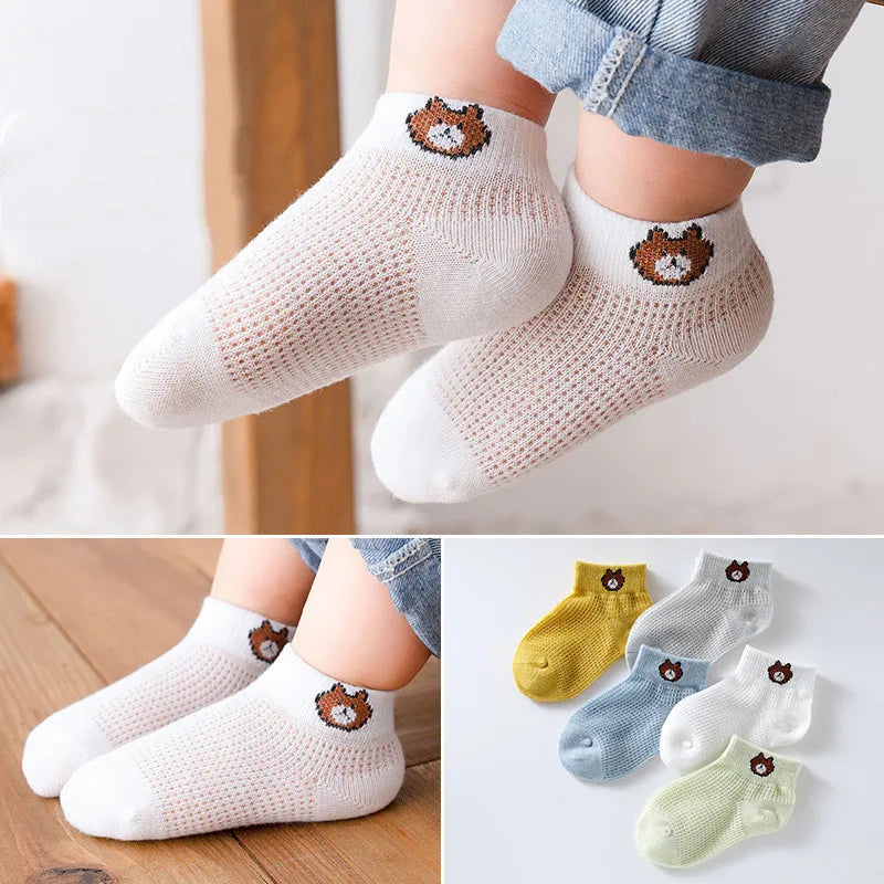 5 Pairs Summer Cotton Kids Socks Cute Cartoon Thin Mesh Baby Short Socks Dinosaur Bear Children Socks for Boys Girls Cheap Stuff