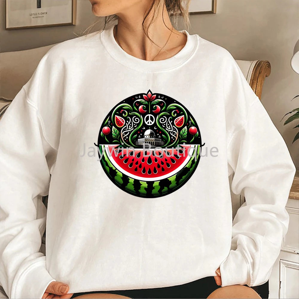 Watermelon Graphic Sweatshirt Aesthetic Fruit Shirt Human Rights Sweater Protest Tee Unisex Long Sleeves Crewneck Sweatshirts