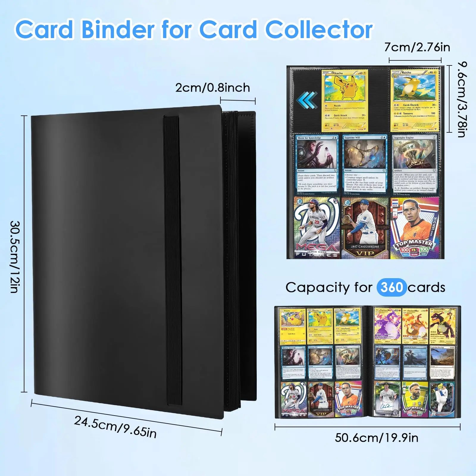 1Pc Card Binder 9-Grids 360 Trading Card Holder Book PP Cover Binder For Cards Durable Side Loading Card Book With Gaming Cards