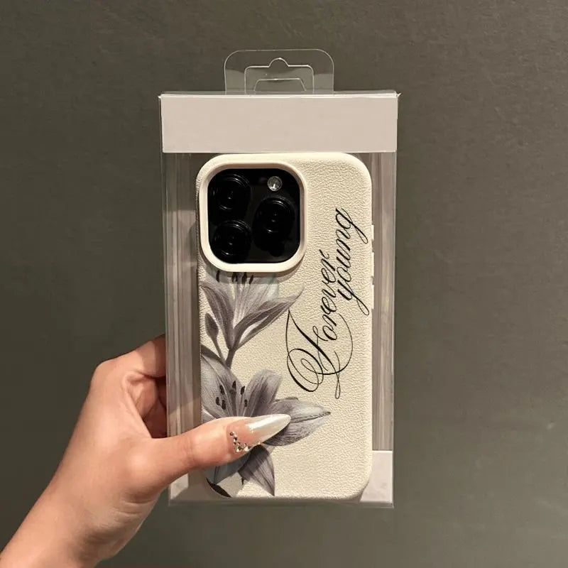 Elegant Black And White Hand-Painted Floral Phone Case For IPhone 17 11 13 15 12 14 16 17 Pro Max 15 Plus 17 Air 17 E Soft Cover
