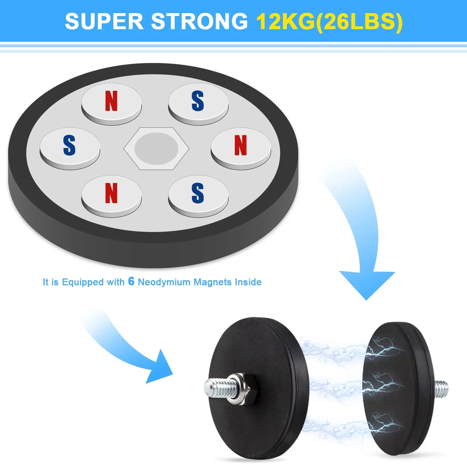 C43 Neodymium Magnet Rubber Coated Mounting Magnets Black Stud Magnet Painted Surface with Bolts Nuts for Lighting Camera Tools