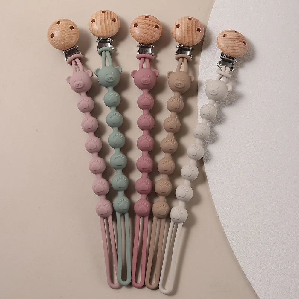 Silicone Pacifier Clip Baby Cartoon Bear Paw Cute Pacifier Chain for Newborn Teething Soother Dummy Clips Beaded