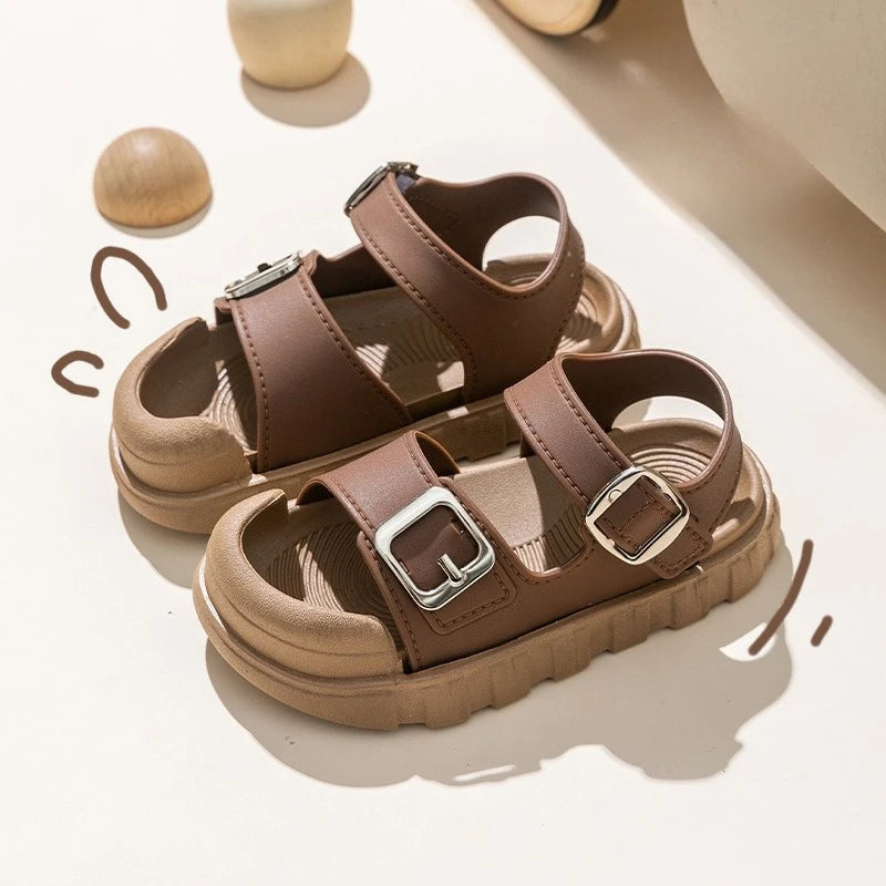 Fashion Solid Korean Kid Sandals Summer New Versatile Anti Slip Soft Bottom Girl Boy Beach Sandal Kindergarten Anti Kick Sandals
