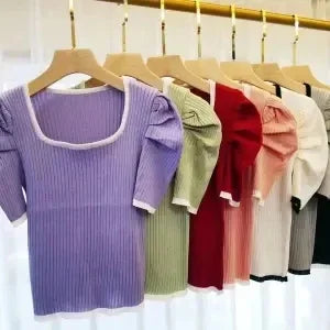 Blouse Women Women's Slim-Fit Short Square Neck Shirts Top for Summer Blusas Ropa De Mujer
