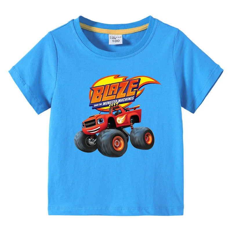 Blaze And The Monster Machines Cartoon Kids Funny T-Shirts Baby Boys Cool Summer T shirt Children Tops Girls Clothes 1-10Y