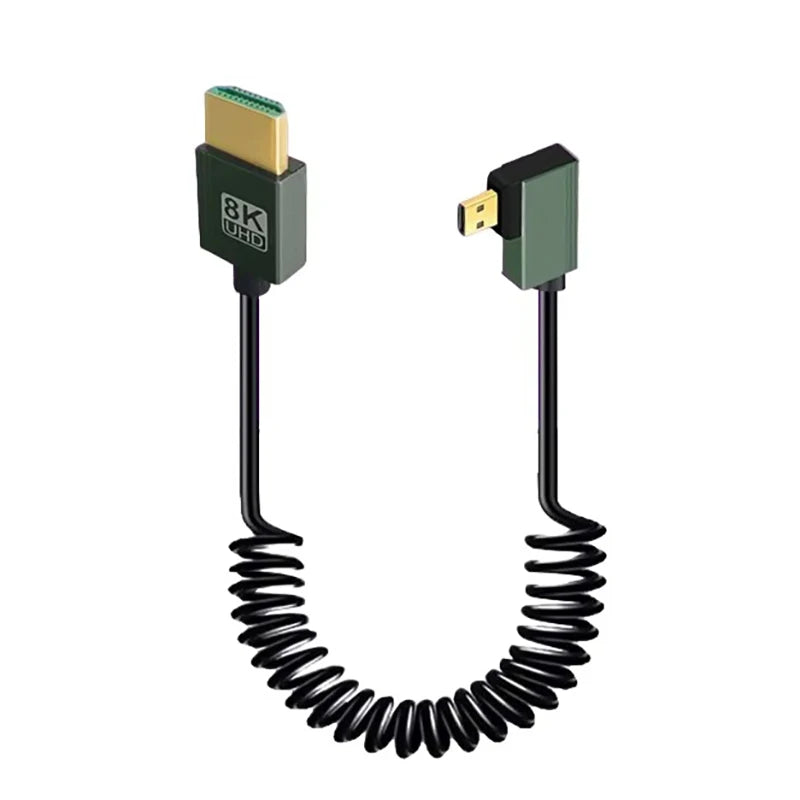8K UHD Cable 2.1 Standard HD Mini-HD Micro-HD Stretch Spring Curl Flexible Cord for PC Phone Tablet Camera DV Monitor HDTV