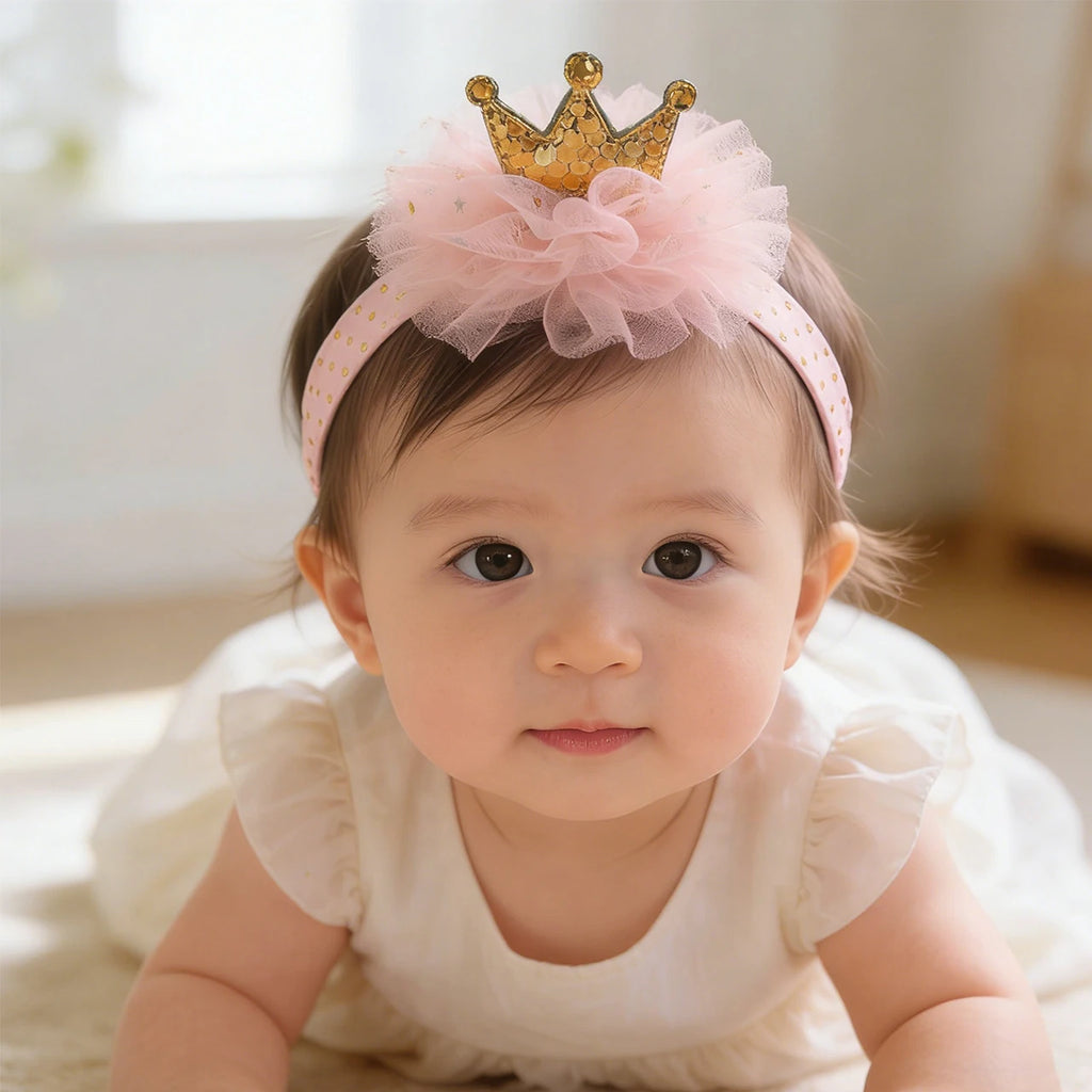 Sweet Cute Baby Hairbands Girls Princess Glitter Crown Headwear Lace Mesh Gauze Party Elastic Headbands Kids Hair Accessories