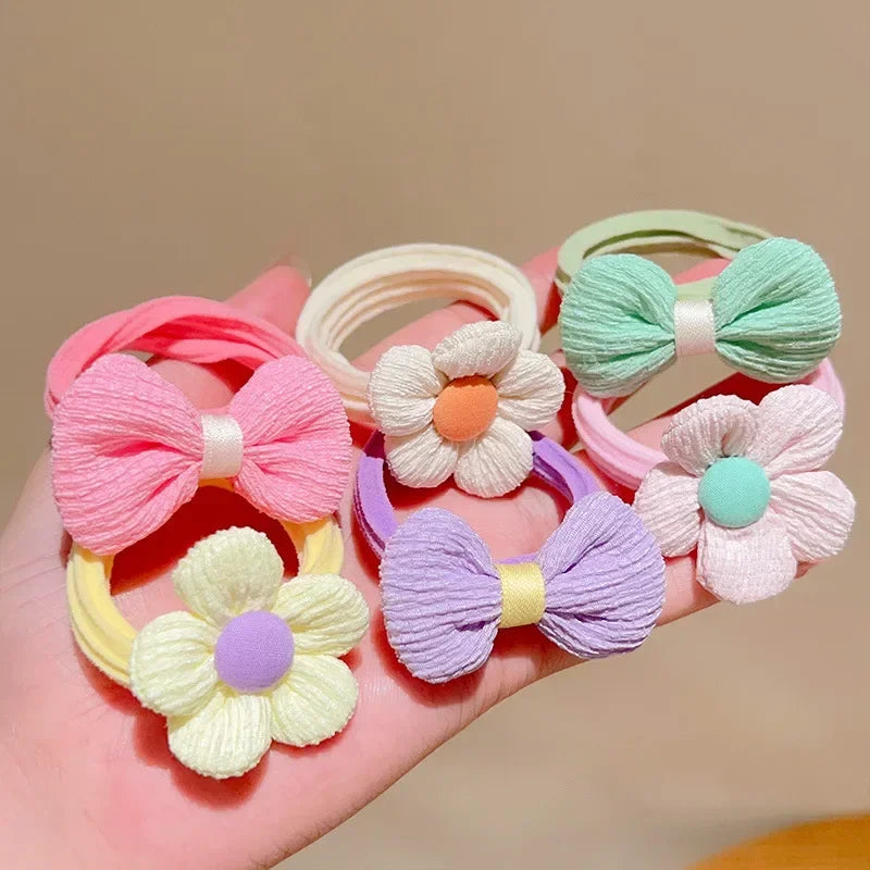 Cute Bow Tie Hair Rope Fashion Multicolor Flower Hairbands for Sweet Women Girls High Elastic Ponytail Hair Ring