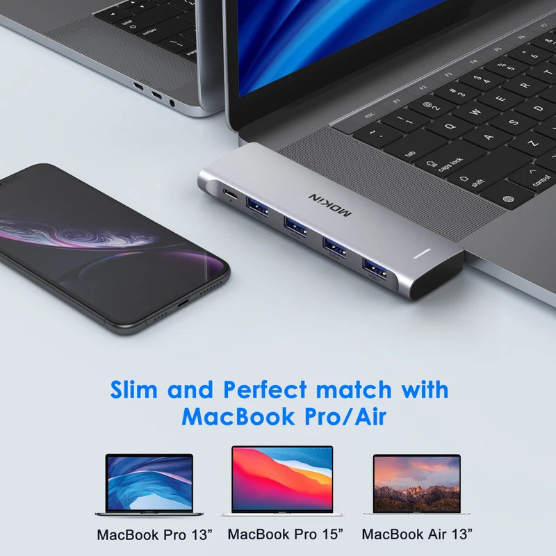 MOKiN 5 IN 2 USB 3.0 Hub 4 Ports TB3 USB HUB for Mouse, Keyboard Compatible with MacBook Pro Air Laptop Desktop Splitter