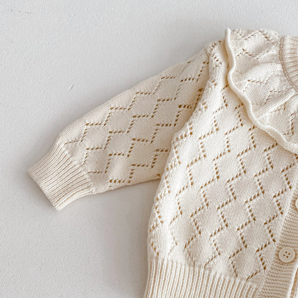 2026 Spring and autumn new collection girls' baby knit sweater with lace trim, large ruffled collar, long sleeve jacket