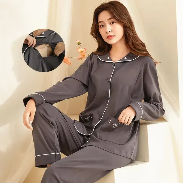 Breastfeeding Pajamas Breast Feeding Nightwear Maternity Nursing Pajama Sets Autumn Maternity Nursing Sleepwear Pregnancy Pyjama