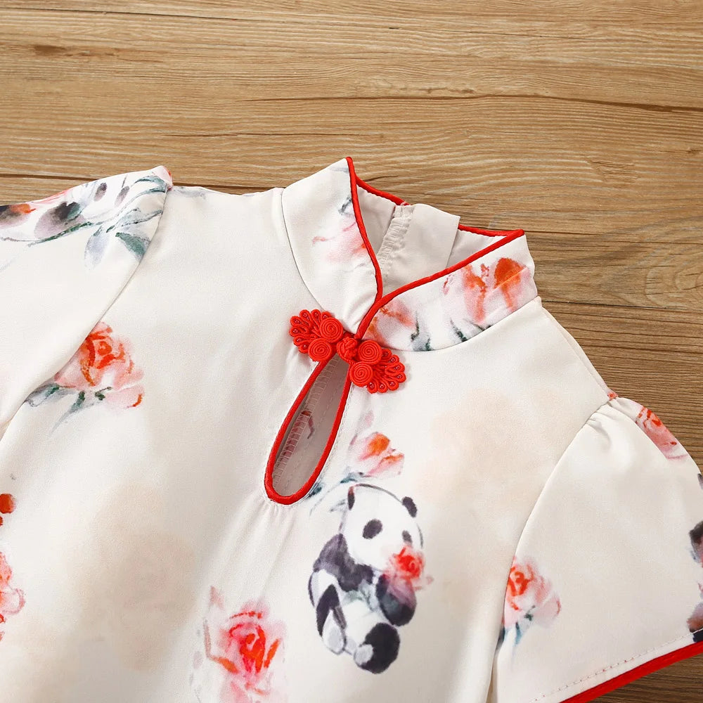 Baby Girl Dress Summer Panda Chinese Style Cheongsam Dress Hanfu Girls' Clothing
