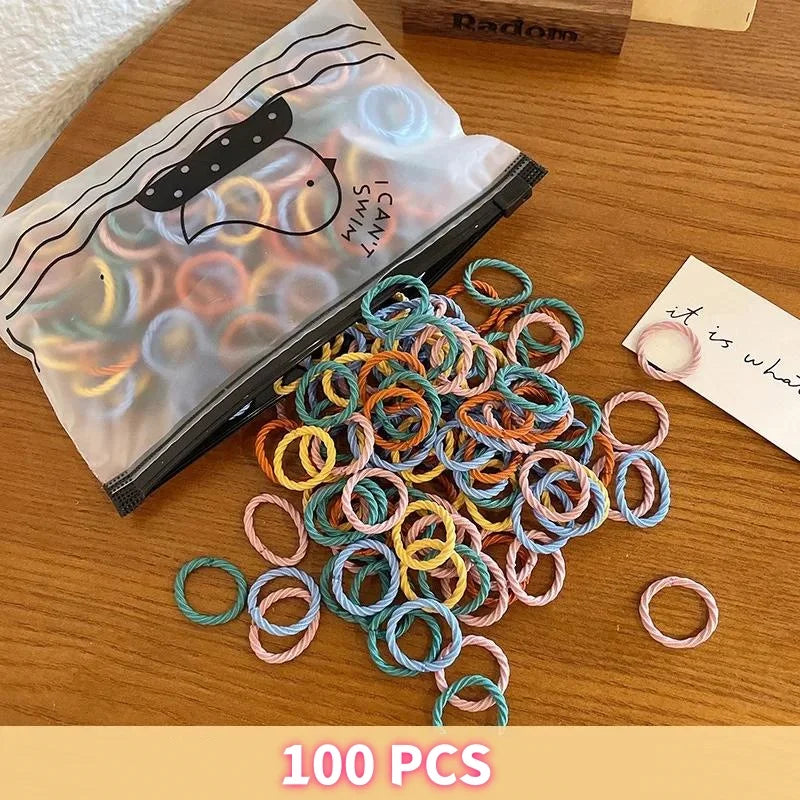 100Pcs/bag Children's Rubber Band Girls Tie Hair Without Hurting Good Elasticity Durable Headband Infant Cute Baby Thumb