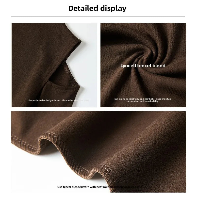 2025 TikTok Trendy Lyocell Top Women Long Sleeve Off Shoulder Sexy Semi-Turtleneck Y2K Elegant Casual Wear
