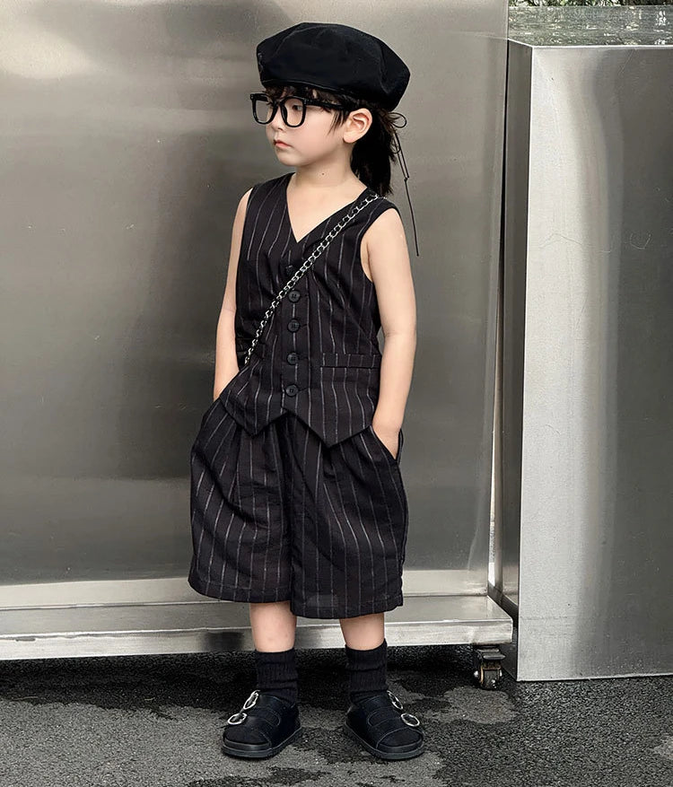 Kids White Vest Set Boys Girls Floral Decor V-Neck Waistcoat Shorts Pants Toddler Summer Formal Party Gentleman Casual Outfit