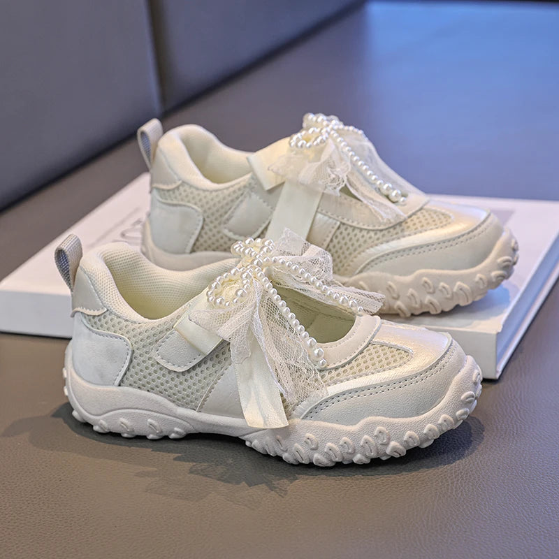 2026 Summer Kids Sport Sneakers for Girl Pearl Lace Mary Jane Flats Lightweight Non-Slip Back To School Children Running Sandals