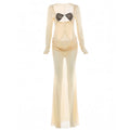 Weird Puss Sexy See through Dress Women Fashion Hollow Halter Lace Patchwork Full Sleeve Ruched Elegant Vacation Party Suits