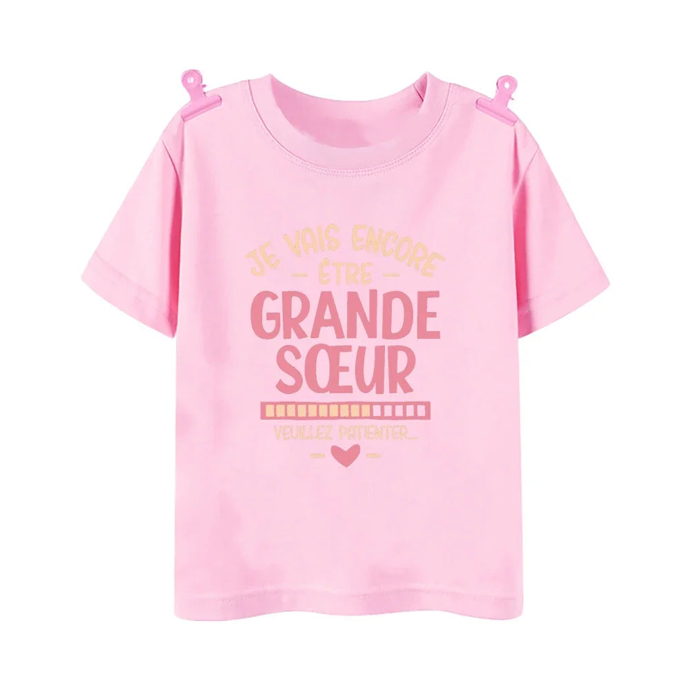 Big Sister Big Brother in Progress French Printed T-shirt Pregnant  Announcement Shirt  Kids Tshirt Tops Boys Girls Summer Tee