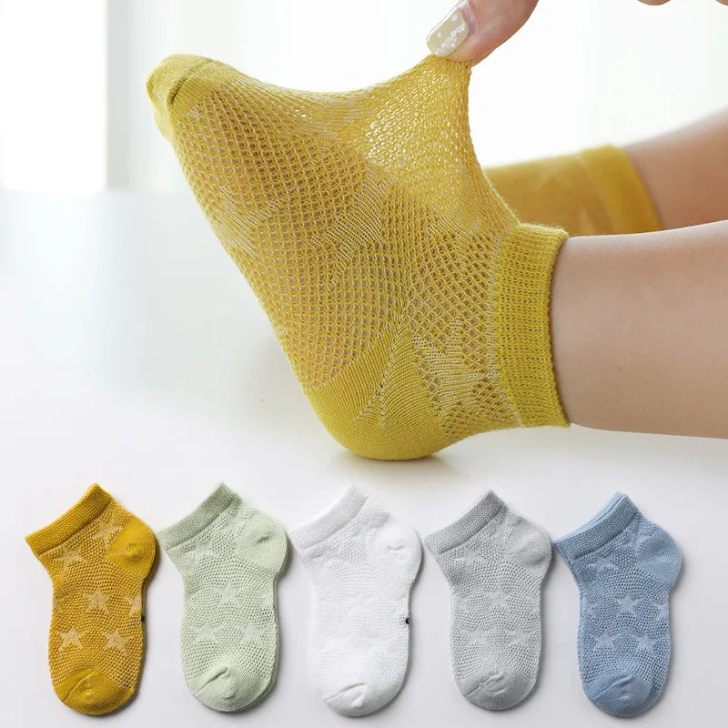 5 Pairs Summer Cotton Kids Socks Cute Cartoon Thin Mesh Baby Short Socks Dinosaur Bear Children Socks for Boys Girls Cheap Stuff
