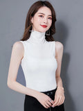 Summer Tops For Women 2026 Turtleneck Basic Sleeveless Lace Tank Tops Women Female Top Korean Tees Black White Blue