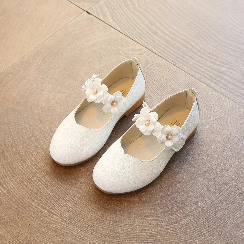 2025 Children's Flats Lace Big Flower Princess Party Performance Shoes Big Student Girl Shoes for Kids Soft Sole Leather Flats