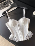 SINGREINY Embroidery Lingerie Corset Top Ladies Strap Lace Up Shapwear Flirty Camisole French Lace Ruffles Hotsweet Tank Top