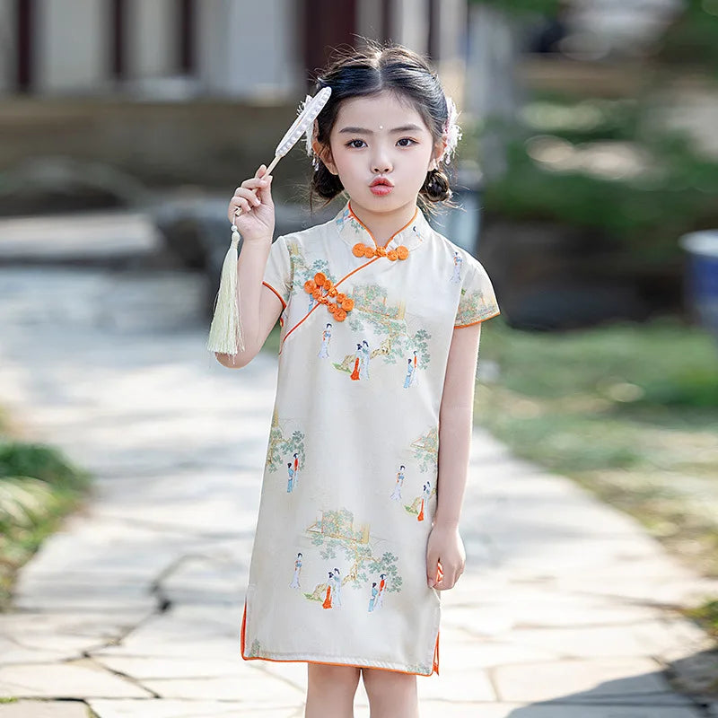 Traditional Chinese Clothing Cheongsams Qipao Girls Dress Ethnic Style Performance Costume Party Kids Clothes Children Clothing