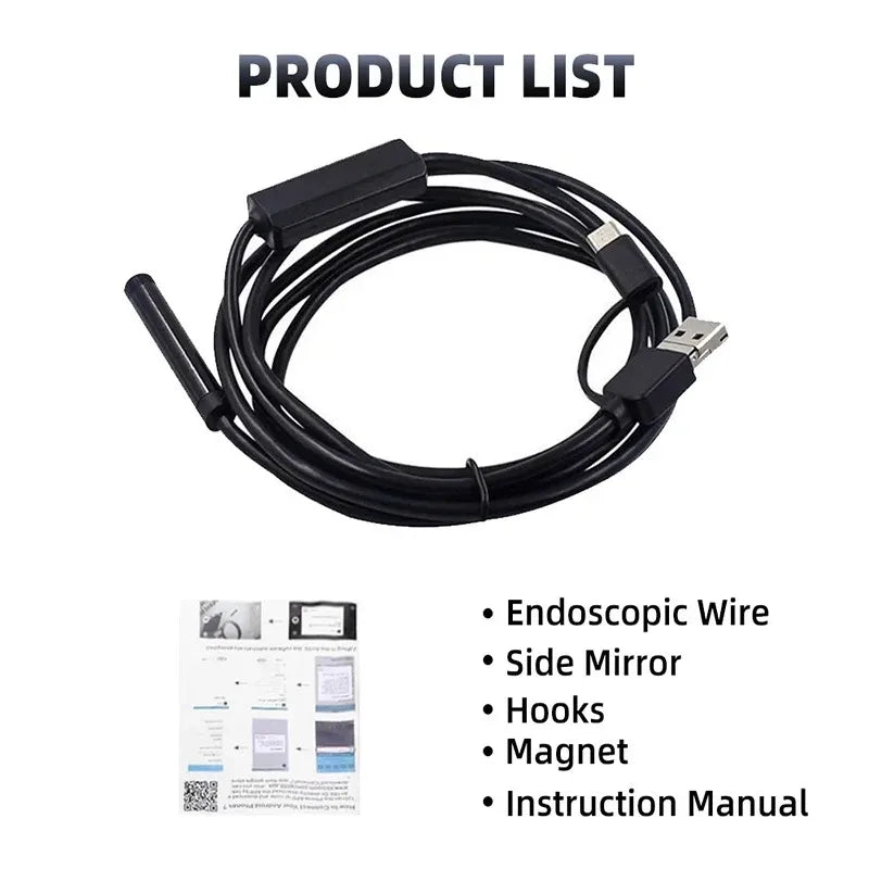 360 Degree Rotation Endoscope Inspection Camera 6.0mm Lens HD Articulated Borescope Camera for Automotive Car IOS Android 1080P