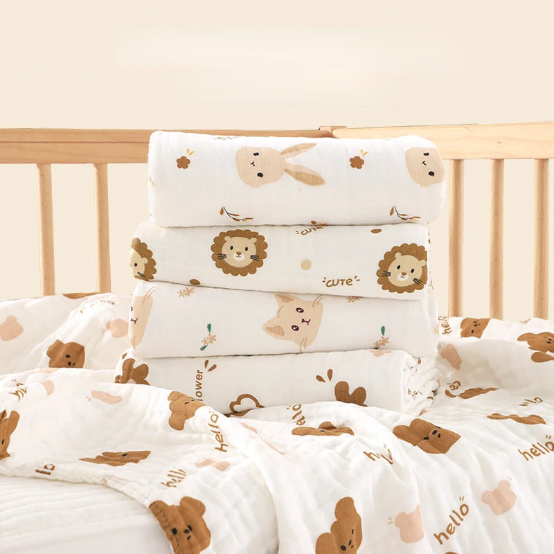 Newborn Baby Bath Towel 4 Layer Cotton Swaddle Blanket Babies Bedding Gauze Blankets Stroller Cover Children's Shower Towel
