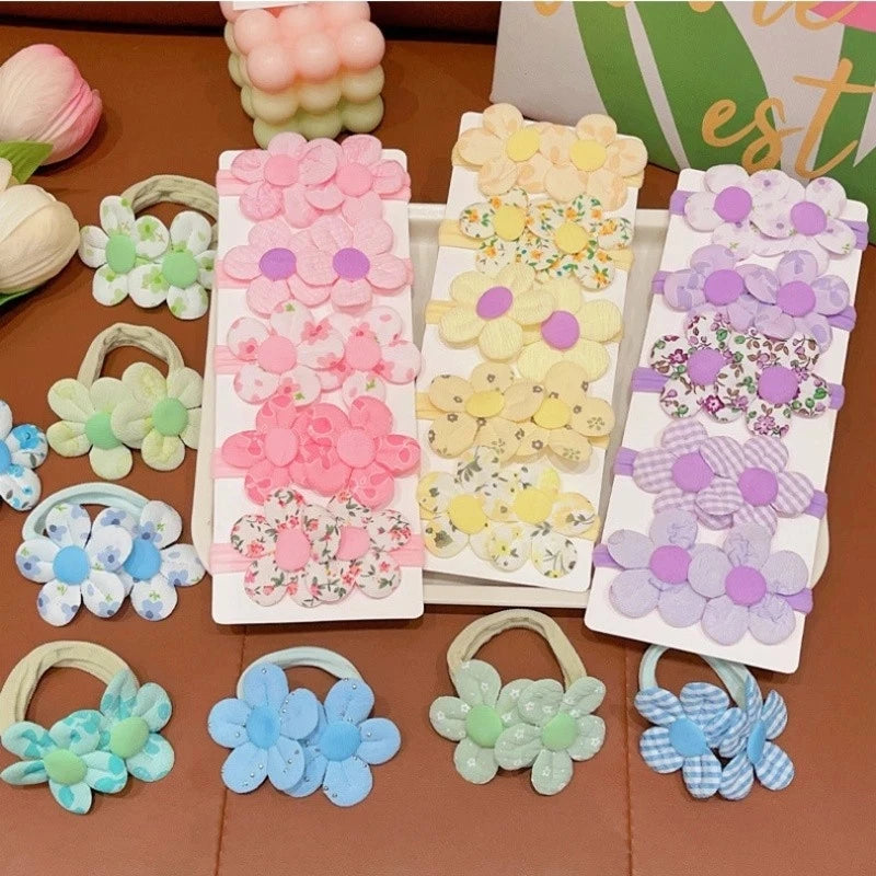 5Pcs/Lot Sweet Flower Hair Ties Fashion Elastic Children Hairband Hair Ropes Hair Accessories Scrunchies Gifts Daily Wear