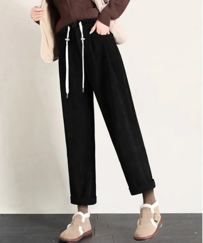 M-4XL Pregnant Women Cotton Fleece Radish Pants Autumn Ankle-length Maternity Corduroy Trousers High Waist Pregnancy Sweatpants
