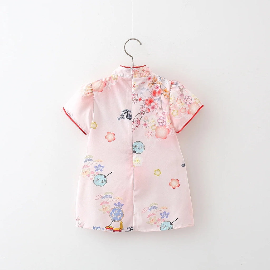 Baby Girl Dress Summer Fan Lotus Flower Girl, Chinese Style Dress Children'S Cheongsam Dress