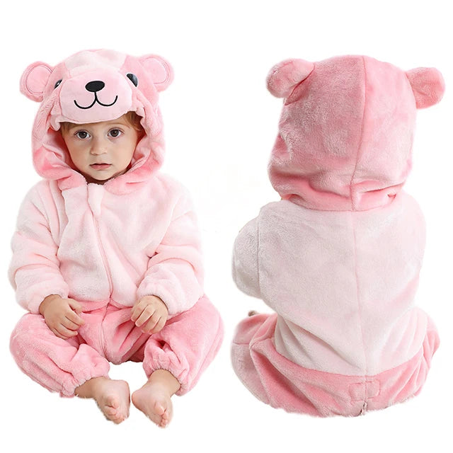 MICHLEY New Easter Rabbit Baby Rompers Winter Hooded Flannel Toddler Infant Clothes Overall Bodysuits Jumpsuit Costume For Kids